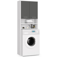 Dulap baie inalt pentru spatiu deasupra masinii de spalat, cu usi si polite, 64x30x180 cm, alb si grafit