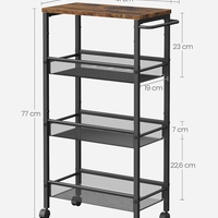 VASAGLE Carucior de bucatarie ingust cu roti, 4 niveluri, cadru metalic, 22x46x77 cm, maro rustic