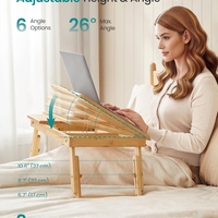 SONGMICS Masuta laptop sau mic dejun, din bambus, reglabila pe inaltime si unghi, cu sertar lateral, 68x35x22-32 cm, natural