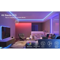 Kit Banda Led RGB SMD 5050 cu Transformator inclus Vafy - Lungime 5 M, 270 LED-uri, Telecomanda 44 taste, pentru TV, PC, Auto, IP65, Lumina Ambientala