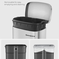 SONGMICS Cos de gunoi din otel cu pedala, galeata interioara plastic, capac inchidere lenta, 30L, 35x30x63cm, argintiu