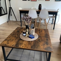 VASAGLE Masa de cafea patrata, cadru otel si polita de depozitare, stil industrial, 80x80x45cm, maro rustic si negru