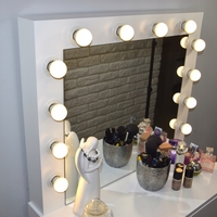 Masa de toaleta si machiaj Hollywood, alba, cu oglinda si 12 LED-uri, 80x40x140 cm