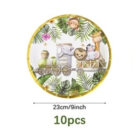 Farfurii Cartonate pentru Petreceri, Flippy, Farfurii cartonate de unica Folosinta pentru Zile de Nastere, Model Safari cu animale, set 10 buc, Diametru 23 cm, Multicolor