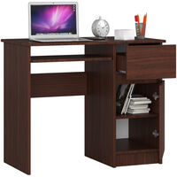 Birou computer PIKSEL, cu sertar, dulap si raft pentru tastatura, dreapta, 90x50x77 cm, maro wenge
