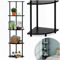 Raft de colt cu 5 polite, MDF, cadru metalic, 148x30x30 cm, negru