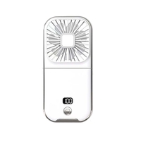 Ventilator Portabil Vafy, 3 in 1, de Mana, de Gat, de Birou, 16.7 x 8 x 1.9 cm, 3 Trepte de Viteza, Incarcare USB, Pliabil, Afisaj Digital, Suport Telefon, Alb