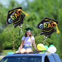 Balon din Folie Metalizata, Flippy, Figurina, Model Toca Congrats Grad, Tematica Absolvire, 66x66 cm, Ambalaj Individual, Pai Inclus, Umflare cu Aer sau Heliu, Negru