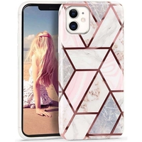 Husa protectie Vafy compatibila cu Samsung Galaxy A12 Soft IMD TPU Marble Geometric Alb