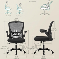 SONGMICS Scaun de birou ergonomic mesh, suport lombar reglabil, brate rabatabile, functie balans, 64x64x107 cm, negru