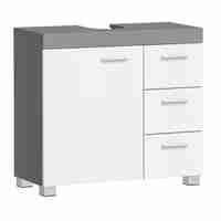 VASAGLE Dulap baie lavoar, cu 3 sertare si 2 compartimente, MDF, 70x30x64 cm, alb si gri