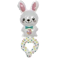 Balon din Folie Metalizata, Vafy, Figurine Animalute, Tip Bratara, Model Iepuras, Ambalaj Individual, Pai Inclus, Umflare cu Aer sau Heliu, Alb