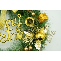 Coronita de Craciun pentru usa, Verde/Auriu, 40 cm, PVC, Artificiala, Decorata, Interior/Exterior, Flippy