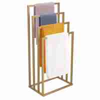 Suport metalic de baie pentru prosoape, cu 4 standuri, 96 cm, auriu mat