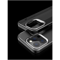 Husa de protectie pentru iPhone 14 Plus, cu suport metalic pentru camera, Bracket Series, Vafy, Protectie Antisoc, PC mat, silicon moale pe margini, Negru