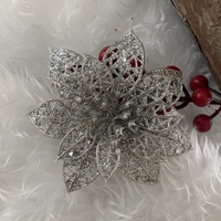 Set 10 ornamente pentru bradul de Craciun, stea Poinsettia, 10cm, argintiu