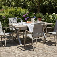 Masa pentru gradina, cadru aluminiu, blat polywood cu aspect de lemn, 180x100x75 cm, bej