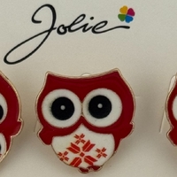 Set 12 Brose Martisor pentru Copii, Jolie, Model Bufnita, Rosu Alb