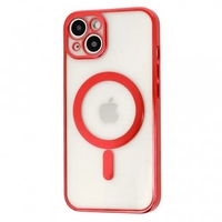 Husa MagSafe pentru Apple iPhone 12, Full Cover, Protectie camera, Margini colorate Electroplating, Magnetica, Incarcare Wireless, Vafy, Rosu