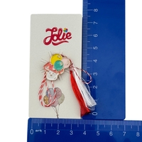 Martisor pentru copii, Jolie, Material Metal, Ambalaj Carton cu Design, Dimensiune Brosa Aproximativ 2x2 cm, Multicolor, Model Ciuperca si Baloane