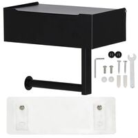 Suport hartie igienica din otel cu sertar depozitare, sistem montare inclus, 22cm, negru bej