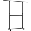 SONGMICS Suport haine cu doua bare, roti blocabile, inaltime reglabila, cadru metalic, 101x49x113-180 cm, negru