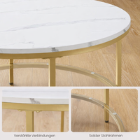 VASAGLE Masa de cafea rotunda cu blat din imitatie de marmura, polita suplimentara din sticla, 80x45cm, alb si auriu