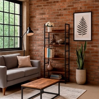 Etajera cu 4 polite din MDF si cadru metalic, stil industrial, 60x28x124.5 cm, maro inchis si negru
