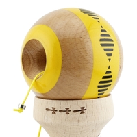Kendama X Originala FREQUENCY, Profesionala, Flippy, Cupe Mari KING SIZE V3, Super Sticky, Gaura in Baza, Rulment Metalic, din lemn 18 cm, Ata 62/65 cm, Galben/Maro