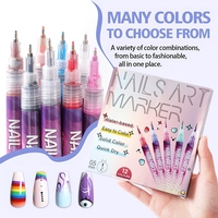 Kit Nail Art, Flippy, Set 12 Markere Acrilice Pentru Unghii, Varf Ultra Fin 0.5 mm, 13 x 10 cm, Multicolor