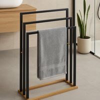 Suport prosoape 5Five Natureo cu 3 brate, 55x24x82 cm, MDF si bambus, negru