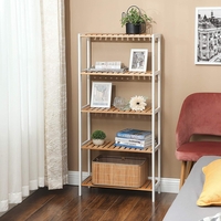 SONGMICS Raft de depozitare din bambus, 5 polite, pentru bucatarie sau baie, 130x60x26cm, alb si maro natur