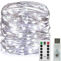 Instalatie Craciun, 5 metri, 50 LED-uri, USB, Telecomanda cu 8 functii, alb rece, Vafy