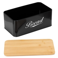 Cutie pentru paine din metal cu capac din bambus, finisaj lucios, 33x18x14 cm, negru