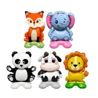Balon din Folie Metalizata, Vafy, Mini Figurine Animalute, Model Leu, Tematica Aniversare, 39x58 cm, Ambalaj Individual, Pai Inclus, Umflare cu Aer sau Heliu, Multicolor