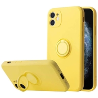 Husa protectie Vafy compatibila cu Apple iPhone 12 Mini Liquid Silicone Ring cu suport rotativ Galben