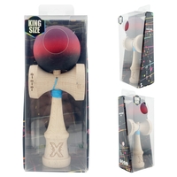 Kendama X Originala, Profesionala, Flippy, Big Cups V2, Rubber Grip cu Cupe Mari, Rulment Metalic cu Ata 55 cm, Mov/Rosu/Negru