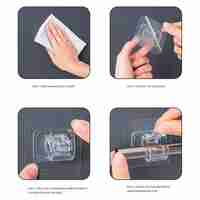 Set 2 Carlige Adezive Transparente, Flippy, Rezistente la Apa, 5 kg, Plastic, 6x6x4 cm