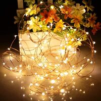 Instalatie Craciun, 1 metru, 10 LED-uri, Alb Cald, cu baterii, fir cupru, liniar, interior/exterior, Vafy