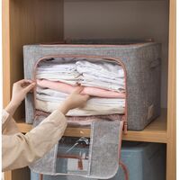 Cutie de Depozitare Pliabila, Flippy, 66 L, din Bumbac si In, 50x40x33 cm, Fereastra Frontala, 2 Usi de Acces cu Fermoar Bidirectional, Cadru Metalic, Suport Baza Stabil din Plastic, Gri