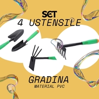 Set 4 Unelte de Gradina Flippy, pentru Plantare Prelucrare Sol si Ingrijire Plante, Material PVC si cardboard, 31.5 x 8.5 cm, verde