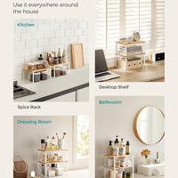 SONGMICS Set 4 rafturi de bucatarie suprapozabile, pentru ustensile sau condimente, 20x30x16cm, natur si alb