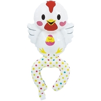 Balon din Folie Metalizata, Vafy, Figurine Animalute, Tip Bratara, Model Gaina, Ambalaj Individual, Pai Inclus, Umflare cu Aer sau Heliu, Alb