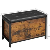 VASAGLE Banca cu lada de depozitare, perna captusita, piele sintetica neagra, 40x80x50cm, maro rustic