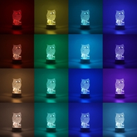 Lampa LED decorativa, Flippy, 3D, Bufnita, cu USB si baterii, 20 cm inaltime, din material acril, lumina multicolora si telecomanda inclusa, alb