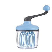 Mixer Manual, Flippy, pentru Oua Smantana Frisca Aluat, Maner Plastic, Usor de Utilizat si Depozitat, Bol Transparent, 24.5 x 11.5 cm Albastru