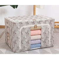 Cutie Depozitare, Vafy, 66L, din Material Textil, 50 x 40 x 33 cm, pentru Haine si Lenjerii, Model Flori de Primavara, Verde