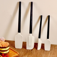 Ustensile de Bucatarie, Flippy, Set din 4 bucati, din Silicon si Lemn, Spatule de Diferite Dimensiuni, Termo rezistente, Antiaderente, Instrument de Amestecat in Bucatarie, Alb-Negru