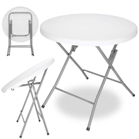 Masa pliabila rotunda pentru gradina sau catering 75x80 cm, HDPE si metal, alb