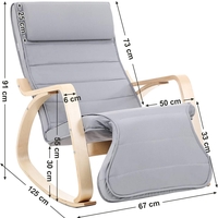 SONGMICS Scaun balansoar din lemn, suport picioare reglabil, maxim 150kg, 67x125x91cm, gri